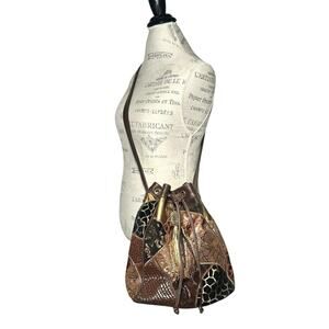 Brizzolari | Women | Mixed Media Patchwork Leather Bucket Hobo Bag | Medium